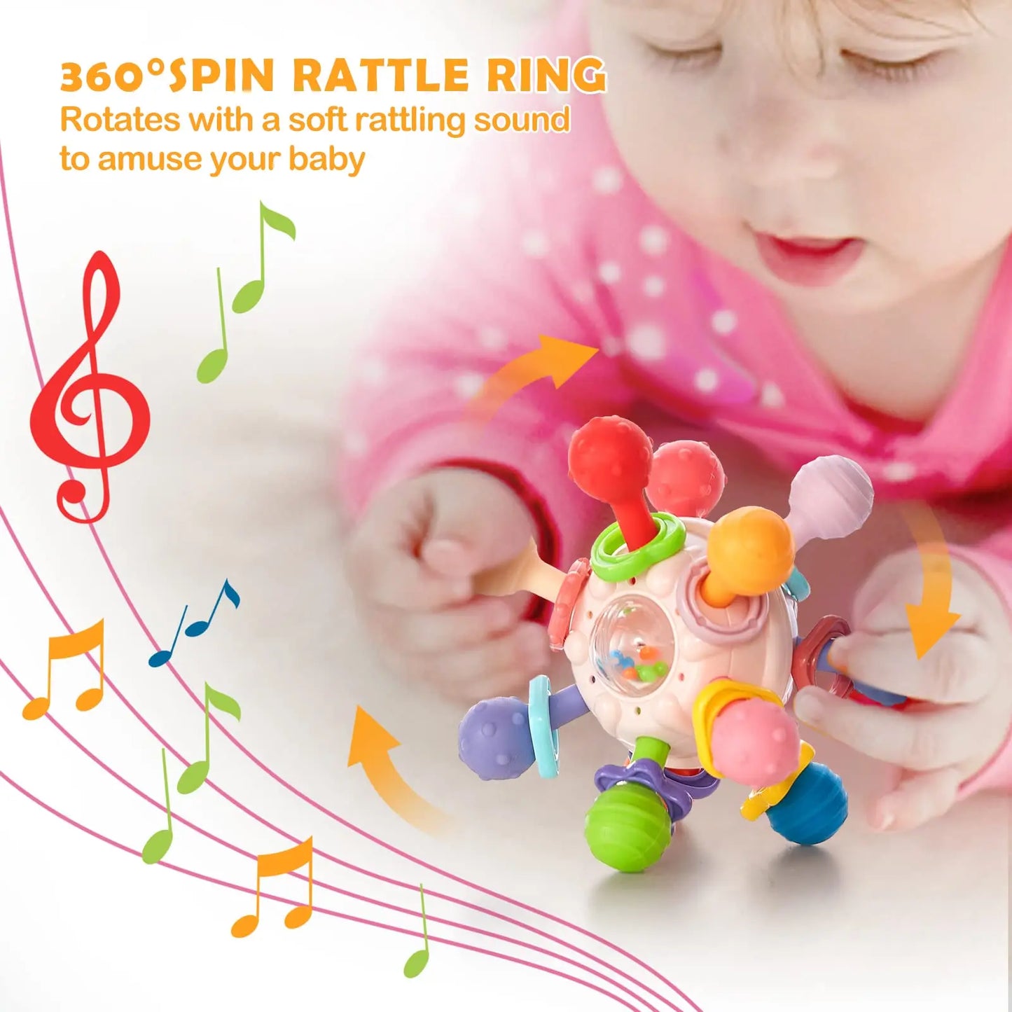 Sensory Teething Ball & Rattle – Baby Grasping Toy for 0–12 Months