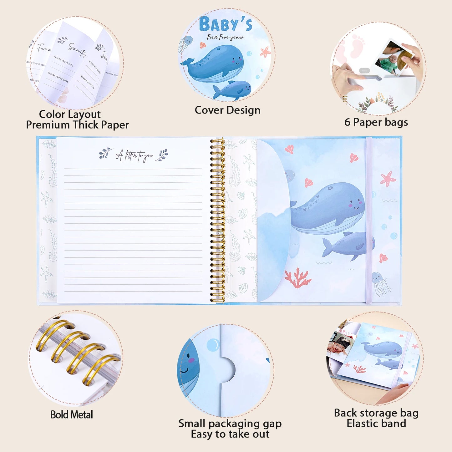 Baby Memory Book & Scrapbook Journal with Keepsake Sleeve | Birth to 5 Years