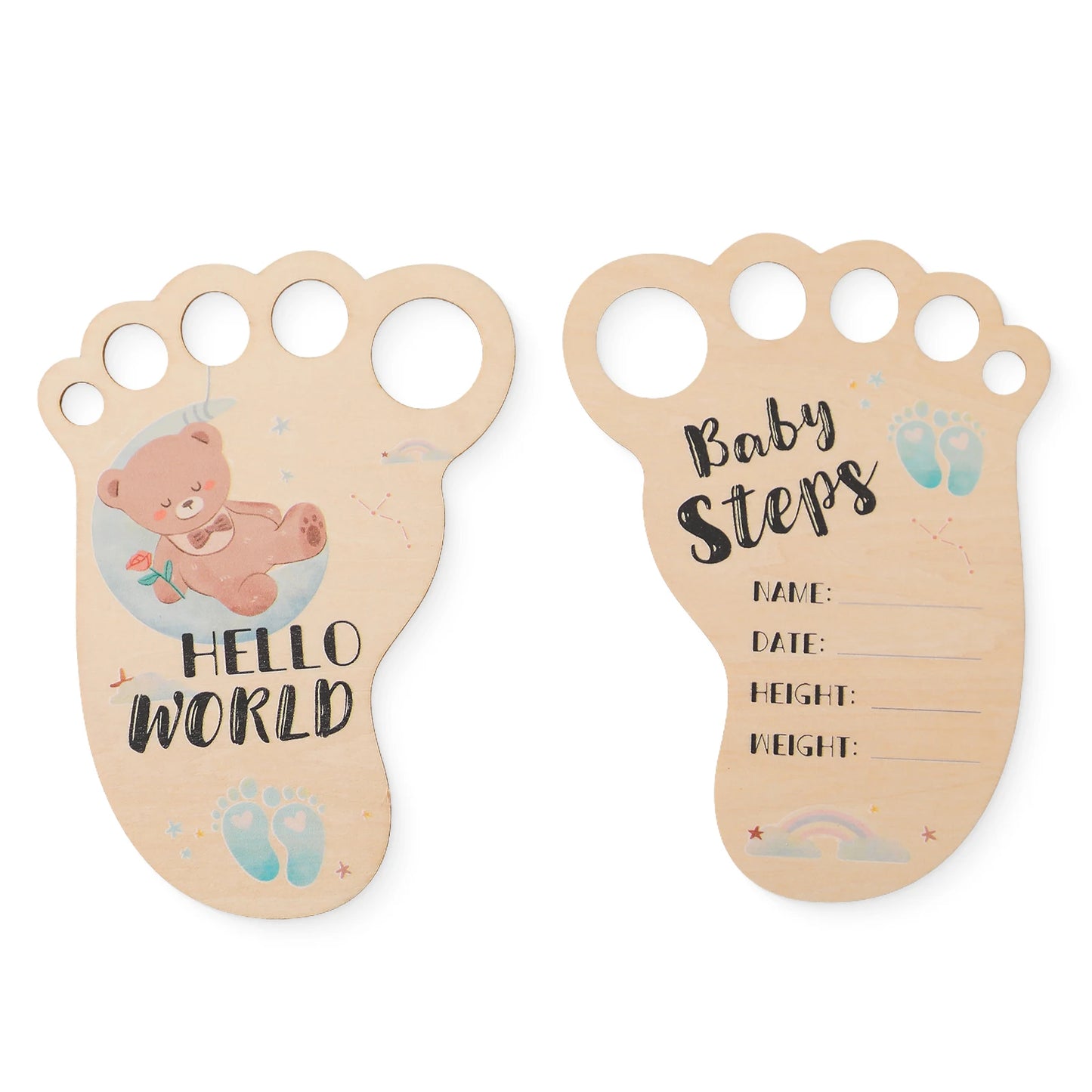 Baby Footprint Photography Prop Wooden Milestone Card