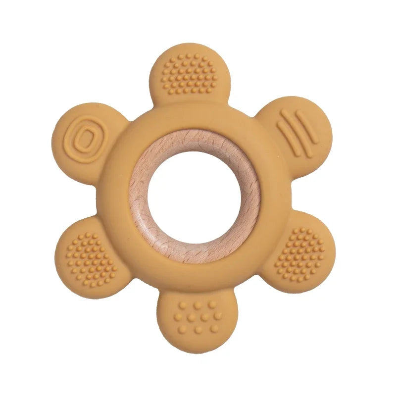 Silicone & Wood Baby Teether – BPA-Free Chewing Ring