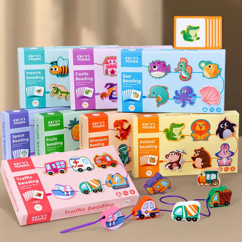 Montessori Wooden Bead Threading Toy - Animals