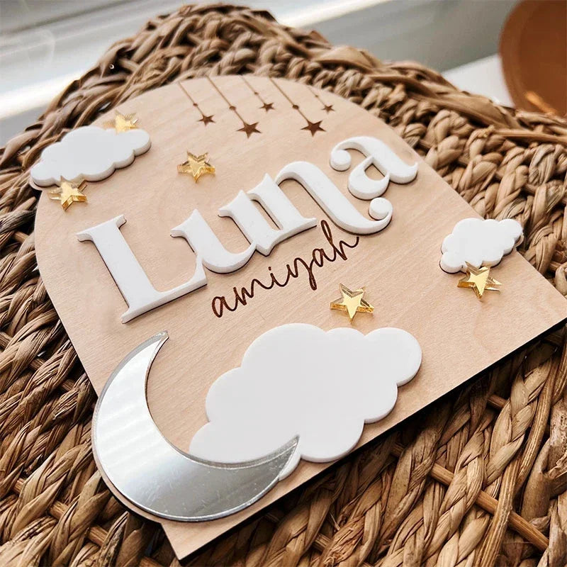 Personalized Moon and Cloud Baby Announcement Board