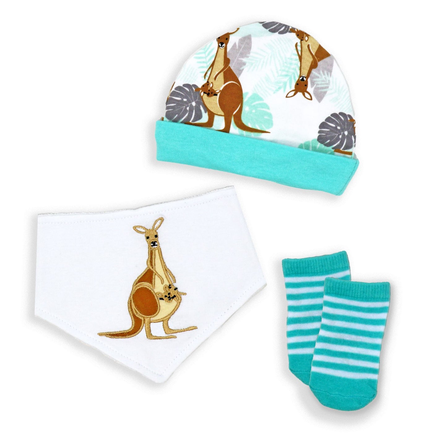 Baby's Cap, Bib and Socks Set - Kangaroo