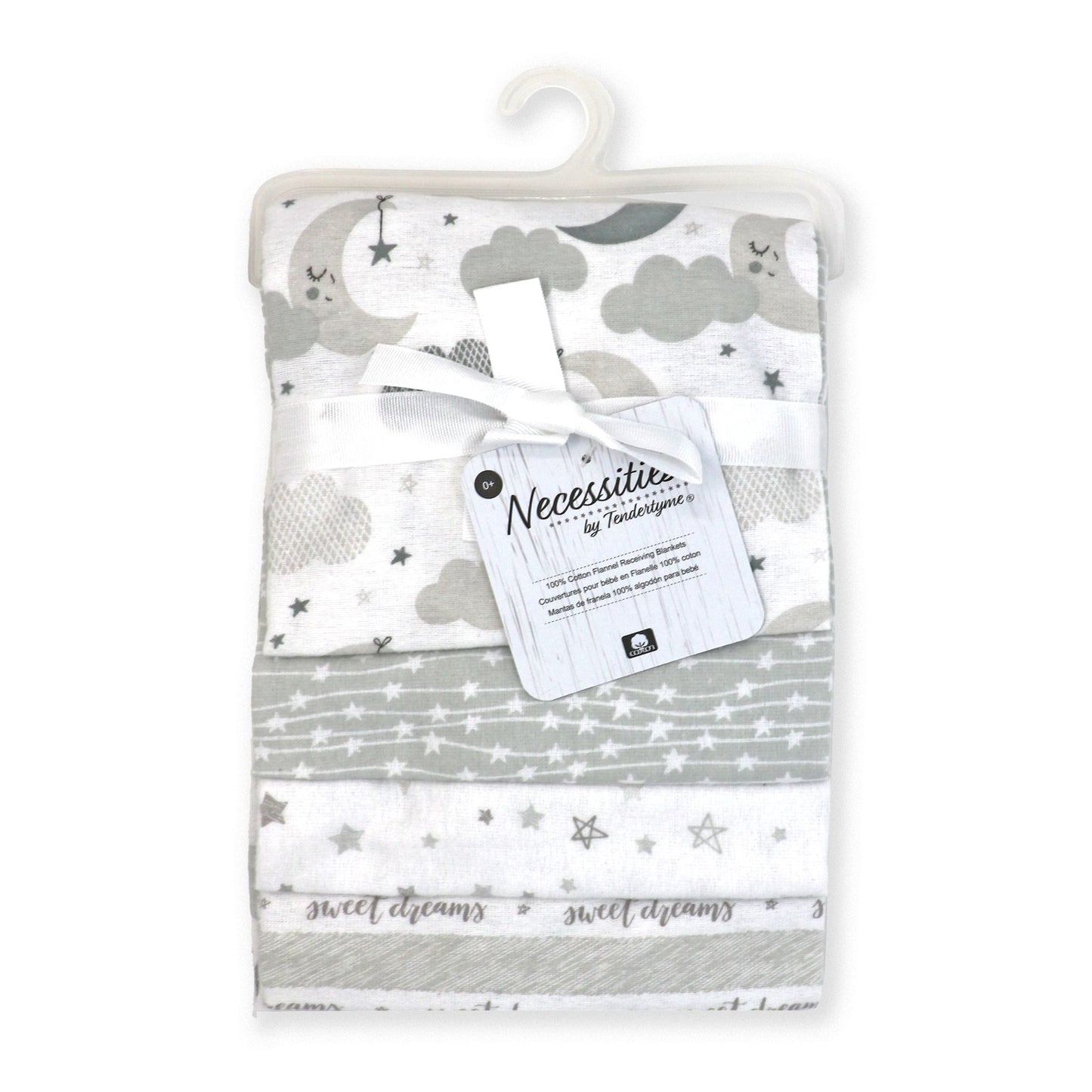 Flannel Baby Receiving Blanket - Grey Sweet Dreams