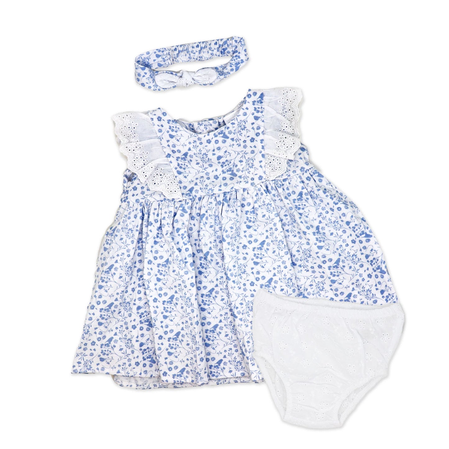 Baby Girls Dress with Headband - Blue Floral