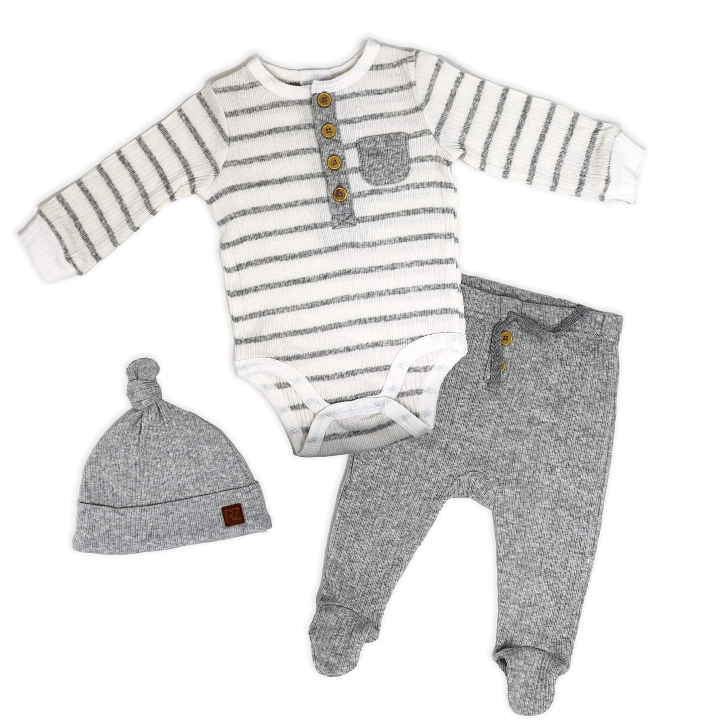 Baby Boy's Jogger Set with Hat - Grey Stripes
