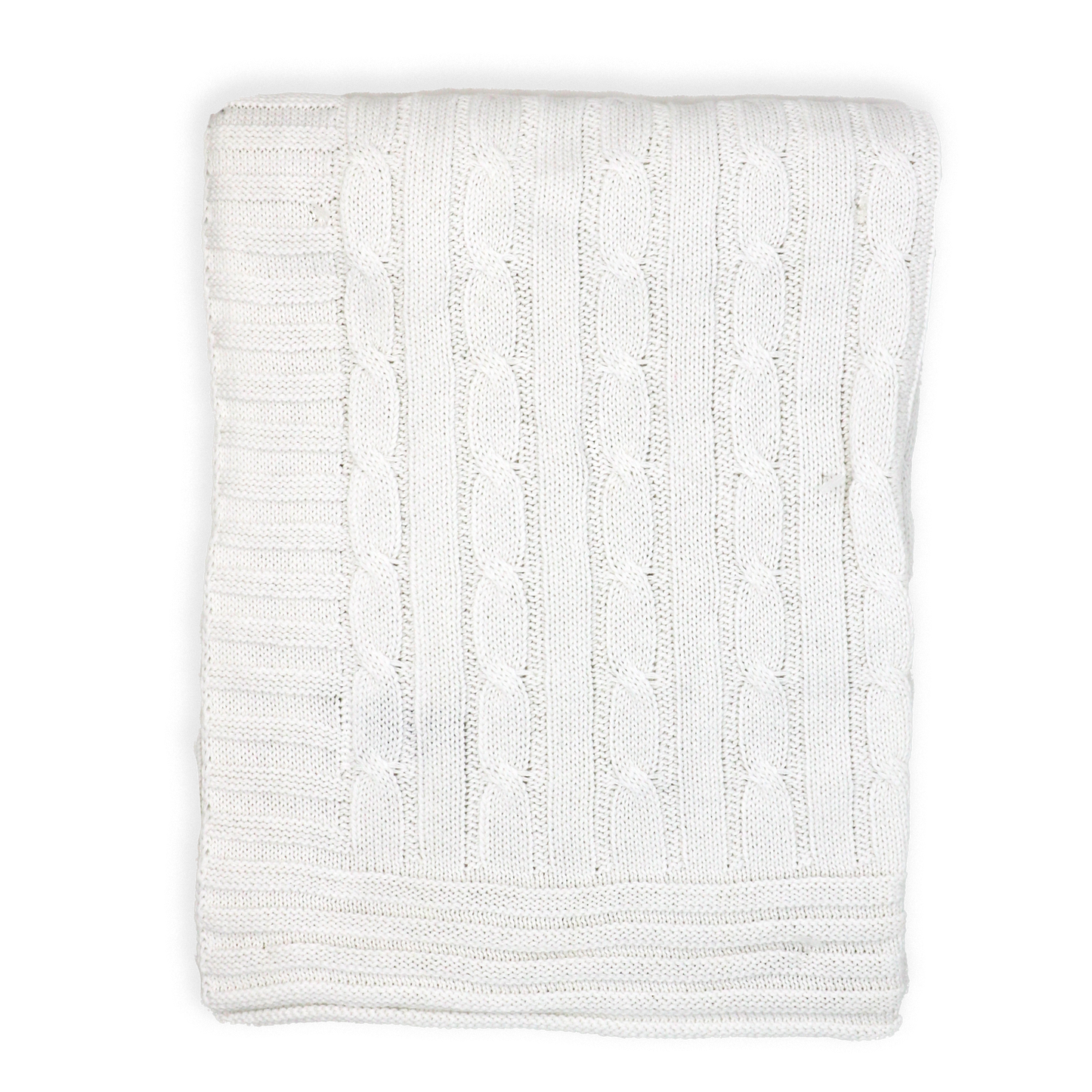 Baby's Cable Knit Blanket with Border - White