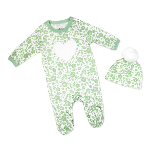 Baby's Girl's Coverall Bodysuit with Hat - Floral