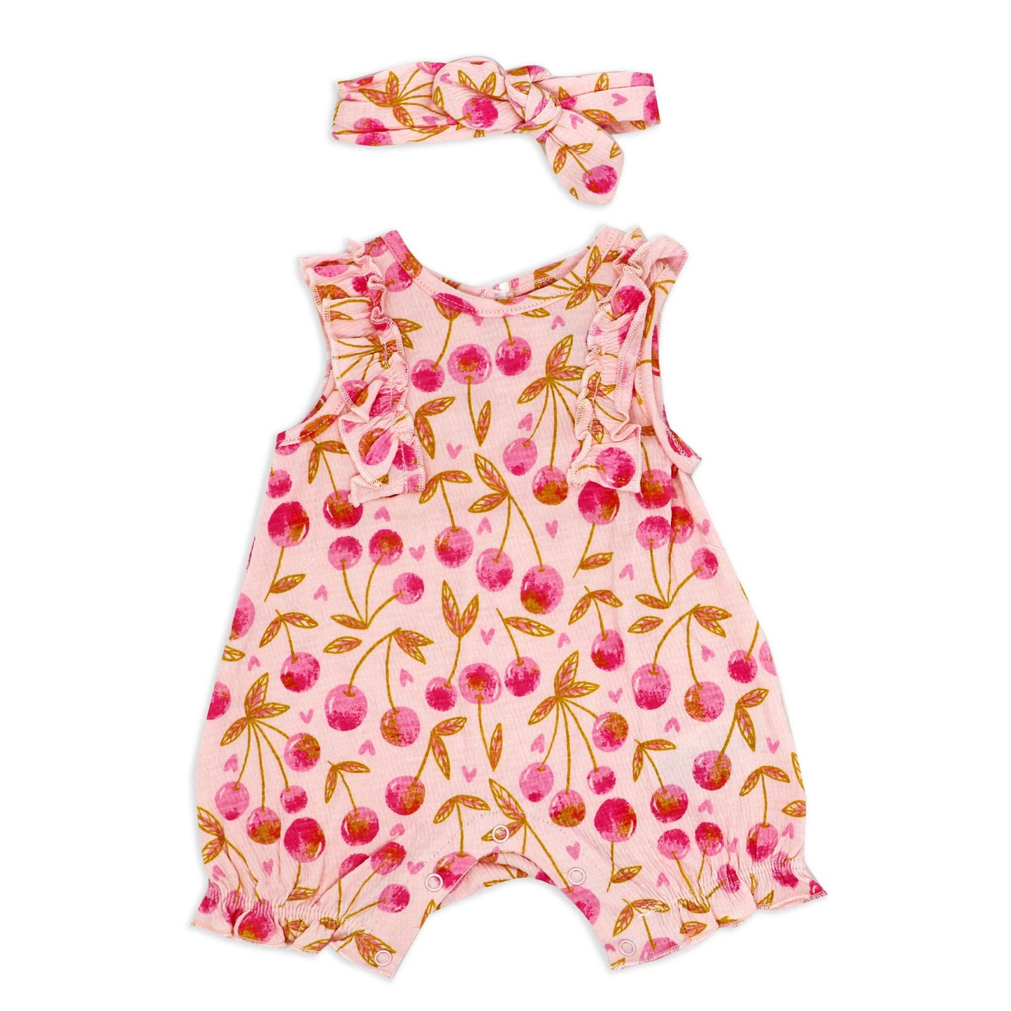 Baby Girl's Romper with Headband - Cherry