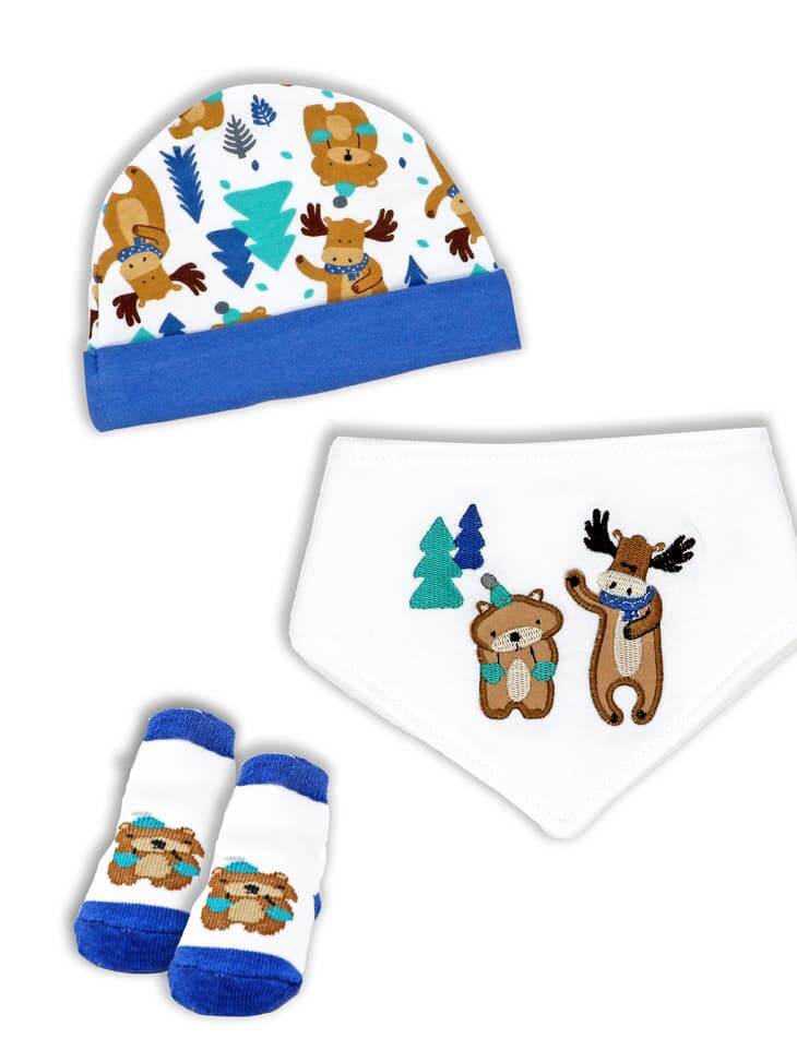 Moose Cap, Bib and Socks Set - ittybittybubba