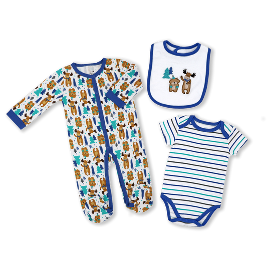 Bear and Moose Baby Bodysuit Set - ittybittybubba