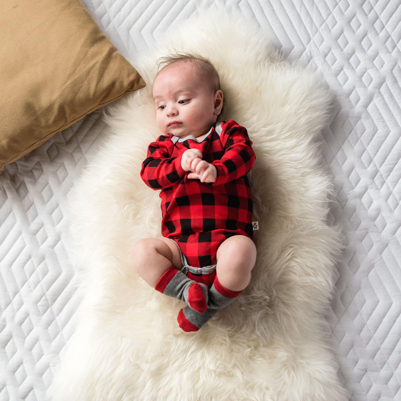 Cotton Buffalo Plaid Long Sleeve Bodysuit - ittybittybubba