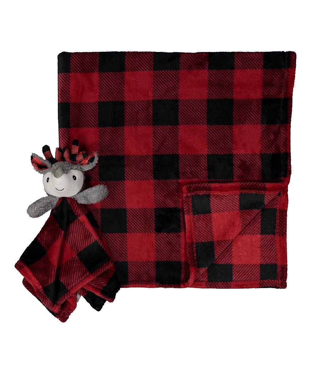 Raindeer Plaid Blanket & NuNu Security Blanket Set - ittybittybubba