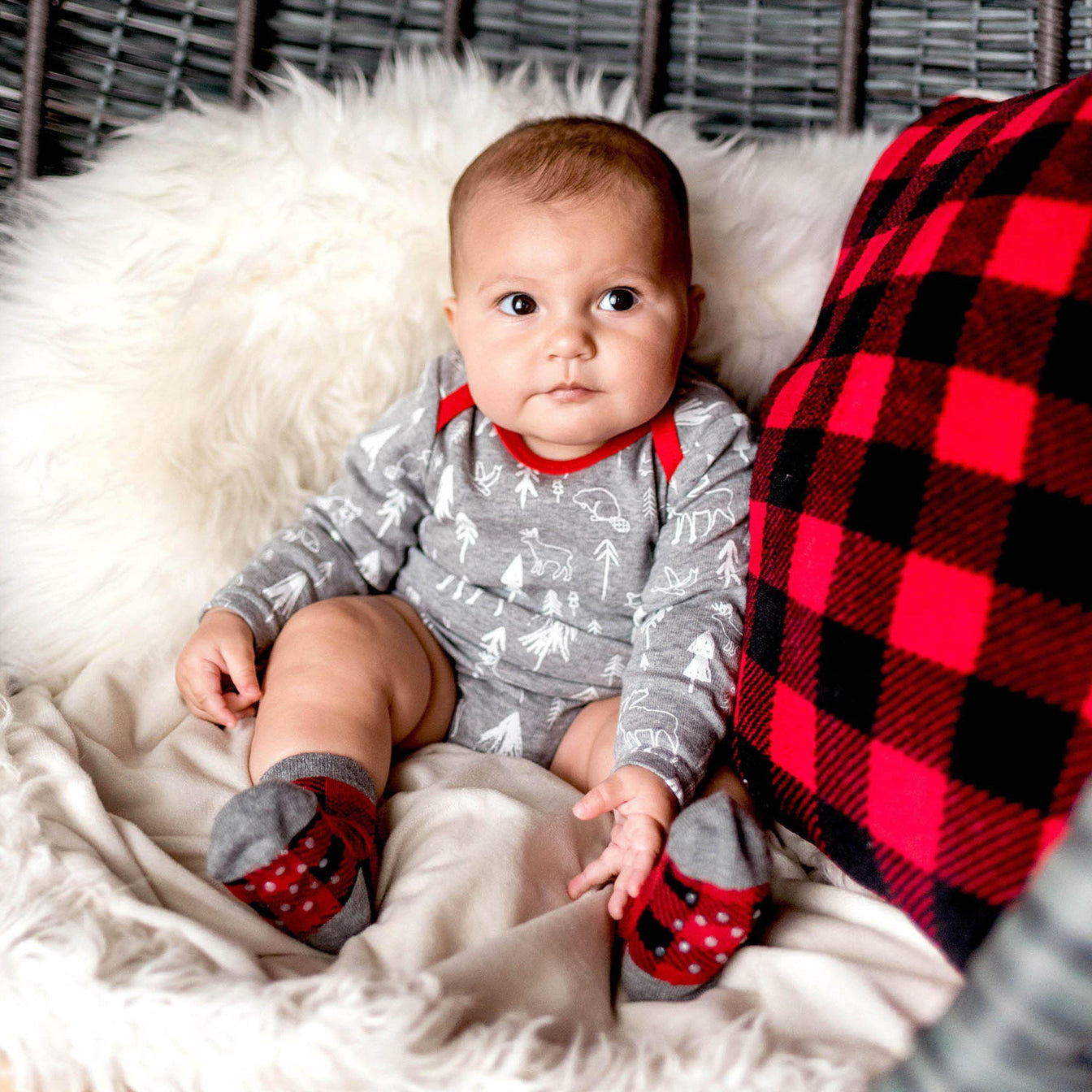 Cotton Buffalo Plaid Forest Long Sleeve Bodysuits - ittybittybubba