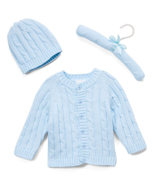 Cable Knit Baby's Cardigan with Beanie - ittybittybubba