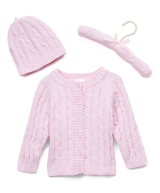 Cable Knit Baby's Cardigan with Beanie - ittybittybubba