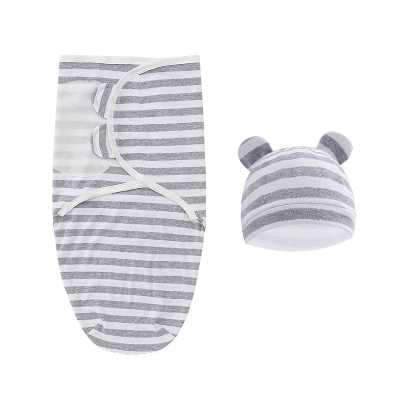 Cotton Baby Swaddle Wrap with Hat - Stripes