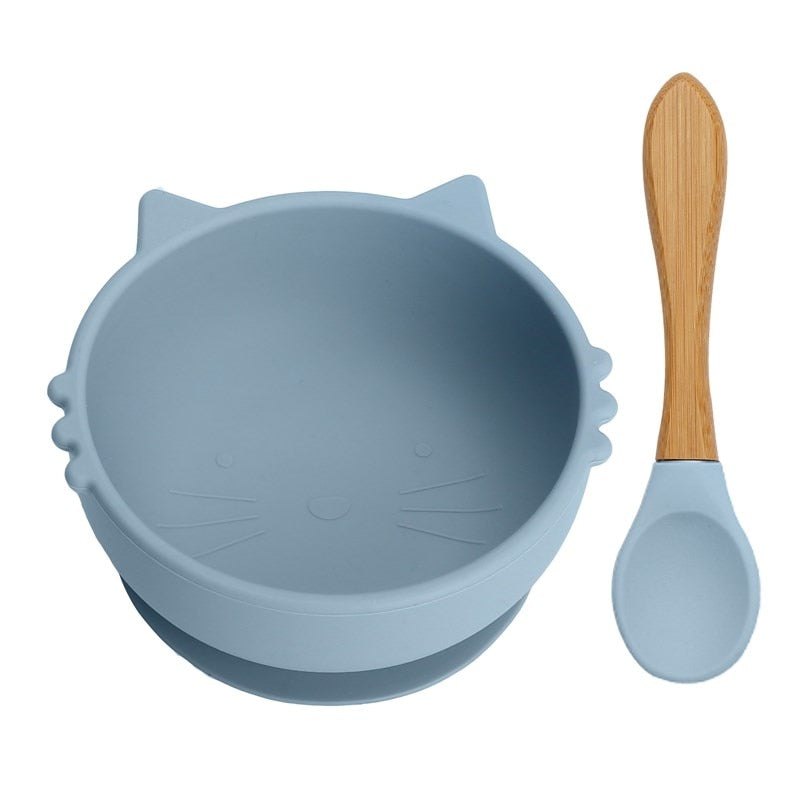 Baby Bowls With Suction Cat Design Silicone Feeding Set With - Temu