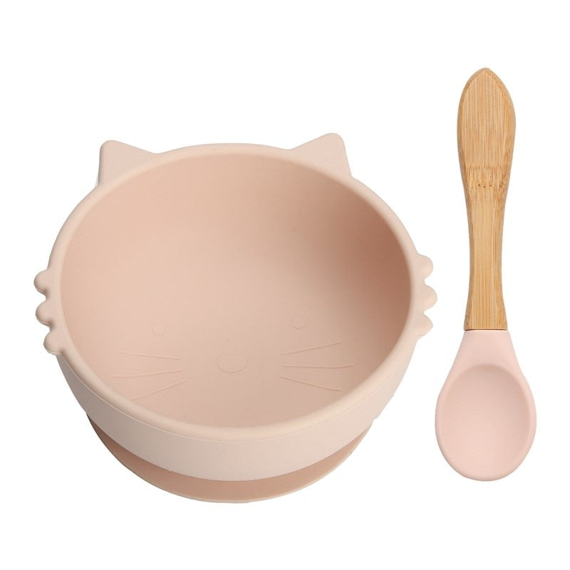 Baby Bowls With Suction Cat Design Silicone Feeding Set With - Temu