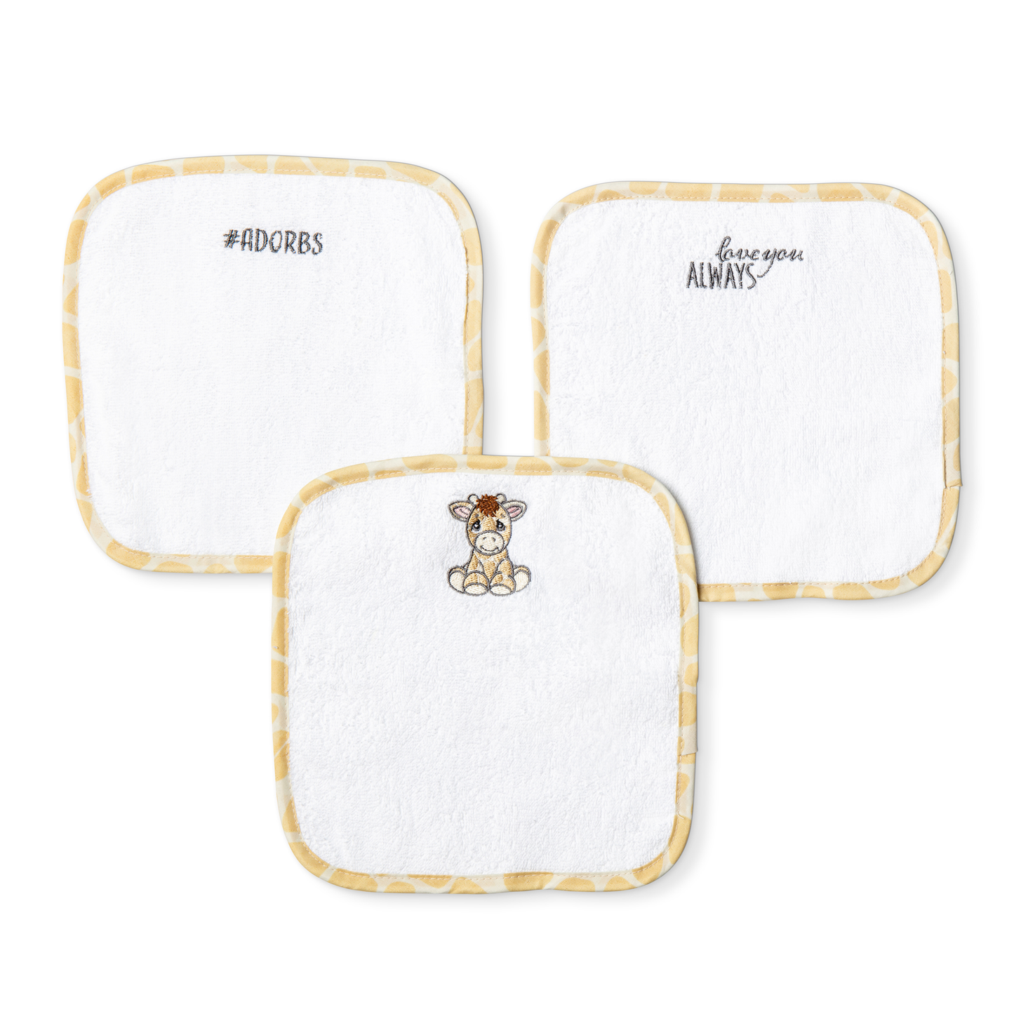 Embroidered Cotton Washcloths - Giraffe - ittybittybubba