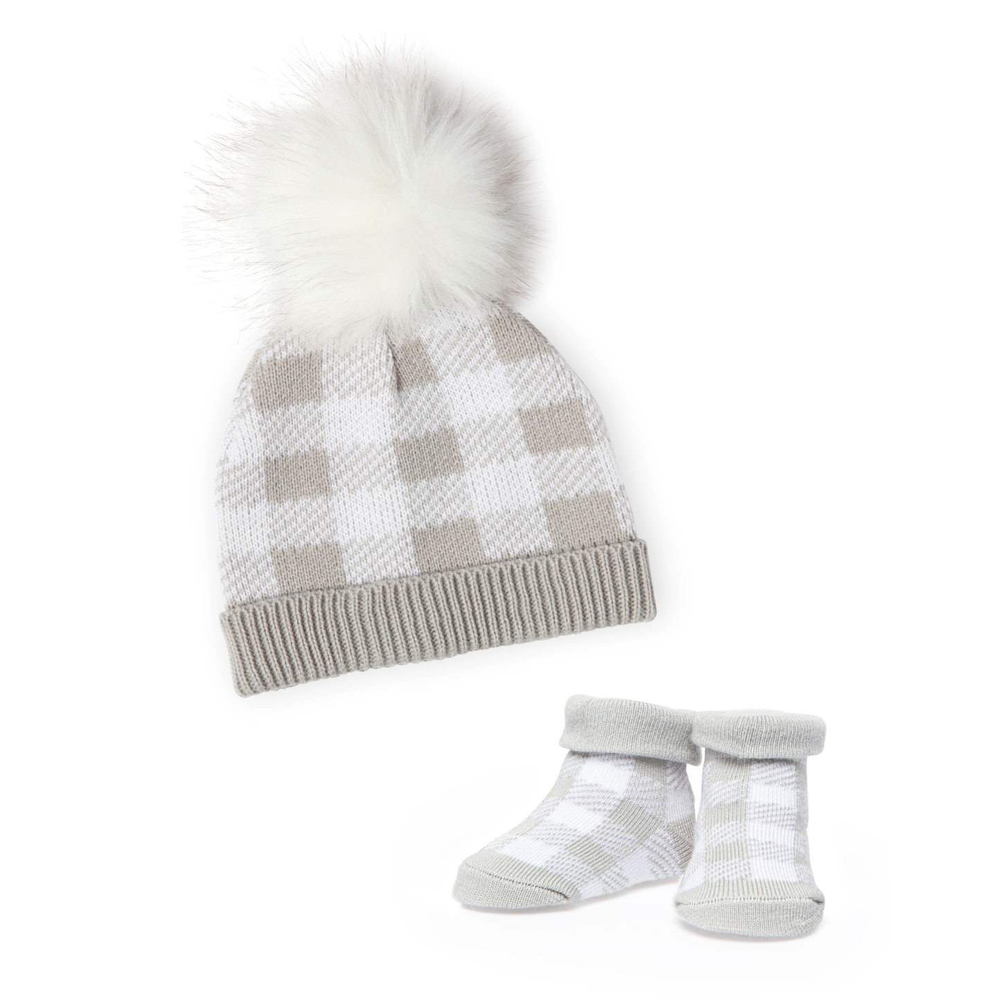 Grey Plaid Hat and Booties Set - ittybittybubba