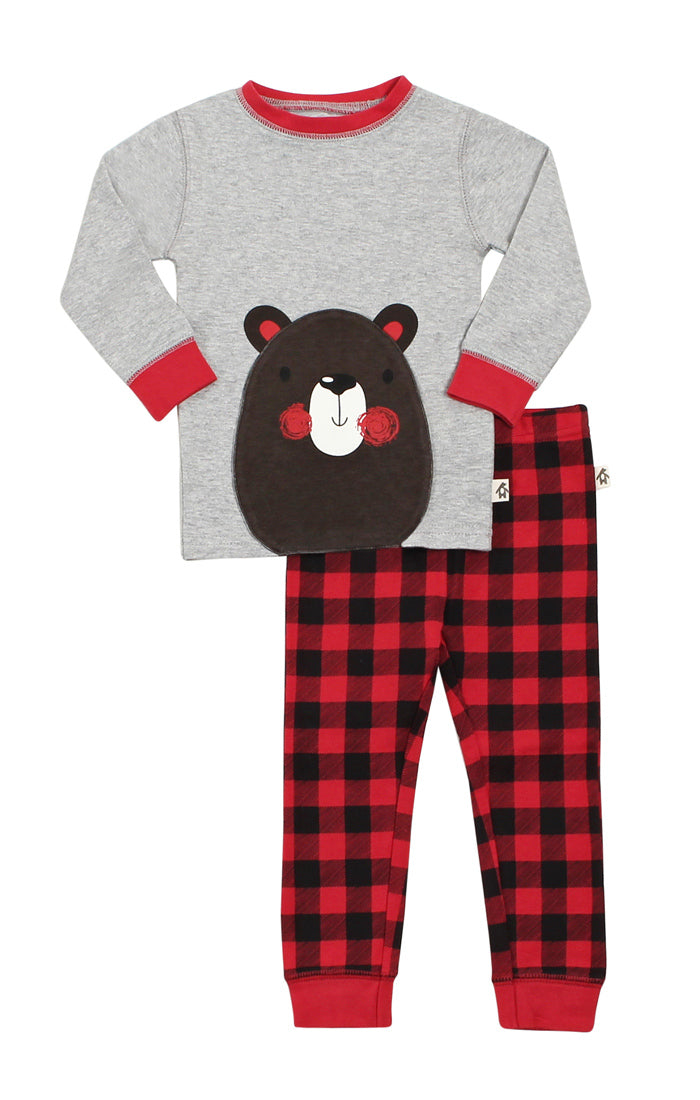 Buffalo Plaid Bear Pajama Set - ittybittybubba