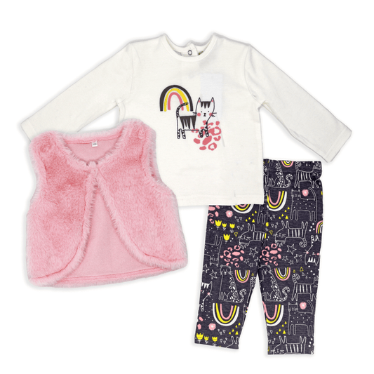 Baby Girl's Jogger and Vest Set - Kitty Rainbow - ittybittybubba