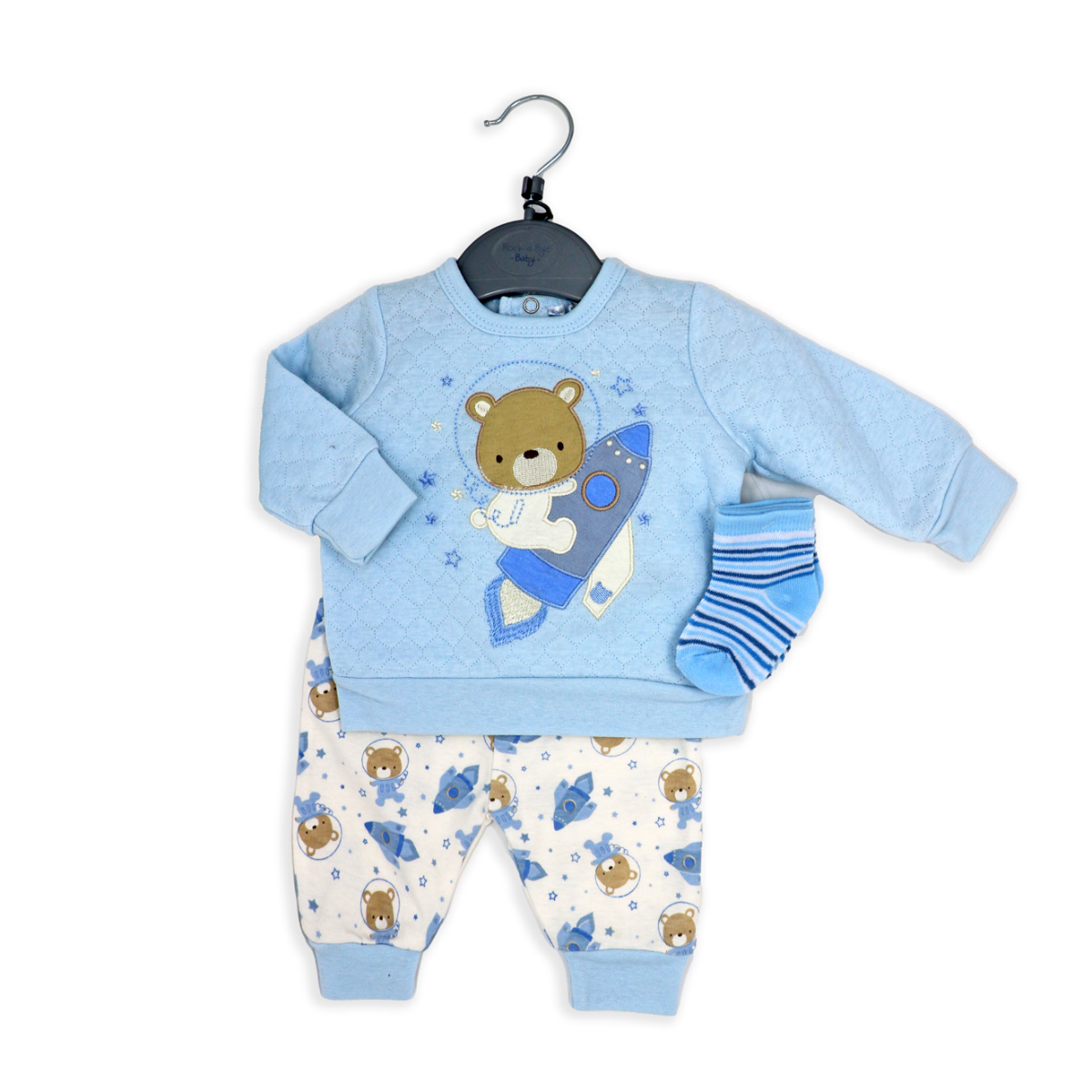 Boy's Quilted Jogger Set - Space Bear - ittybittybubba