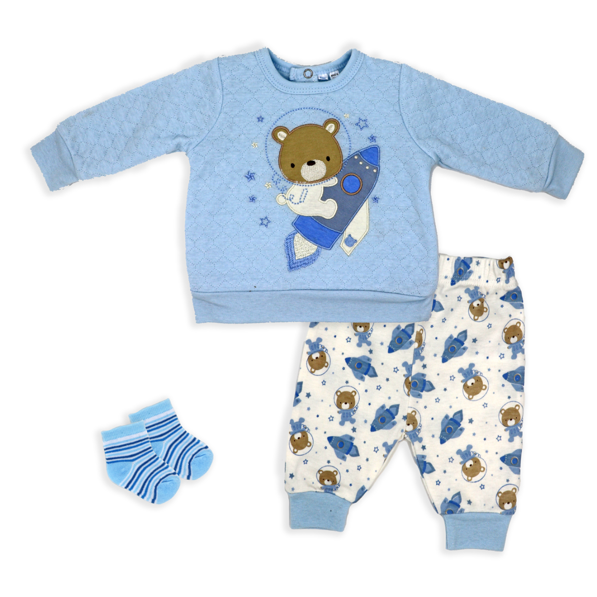 Boy's Quilted Jogger Set - Space Bear - ittybittybubba