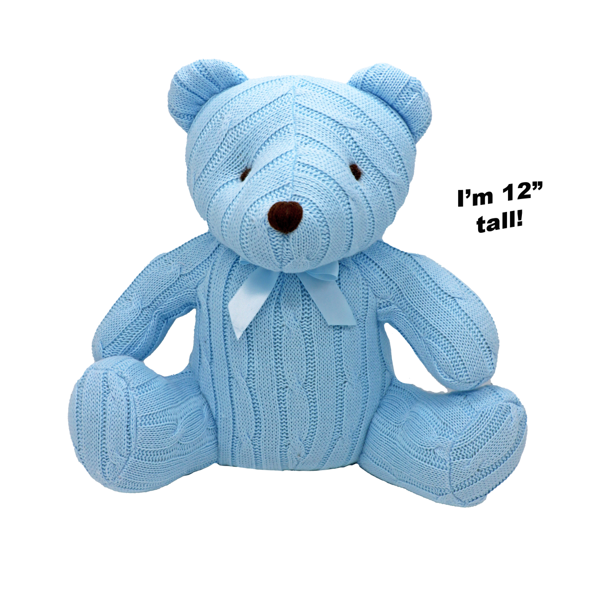 Tall Cable-Knit Stuffed Teddy - Blue - ittybittybubba