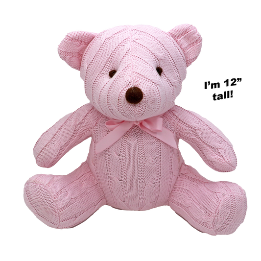 Tall Cable-Knit Stuffed Teddy - Pink - ittybittybubba