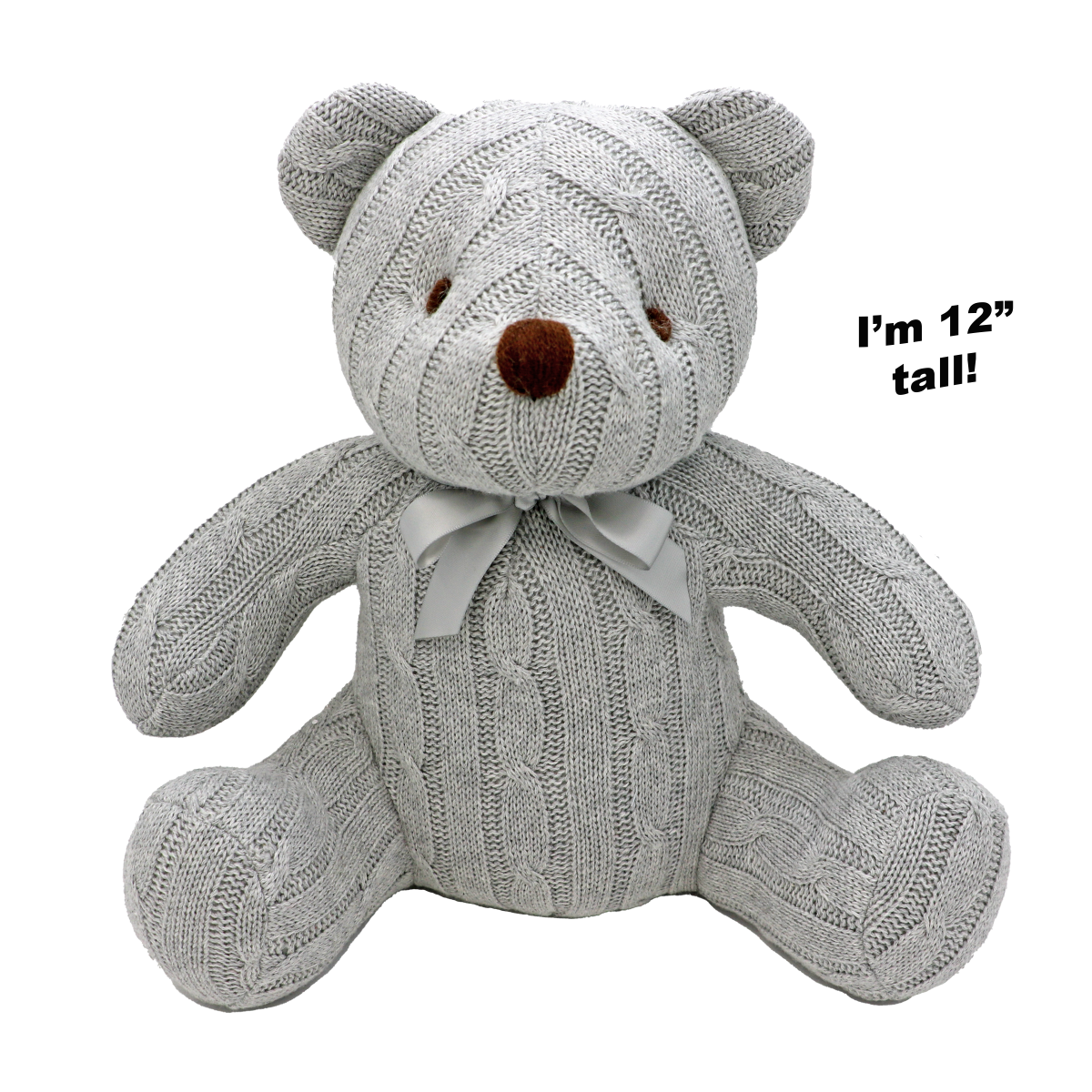 Tall Cable-Knit Stuffed Teddy - Grey - ittybittybubba